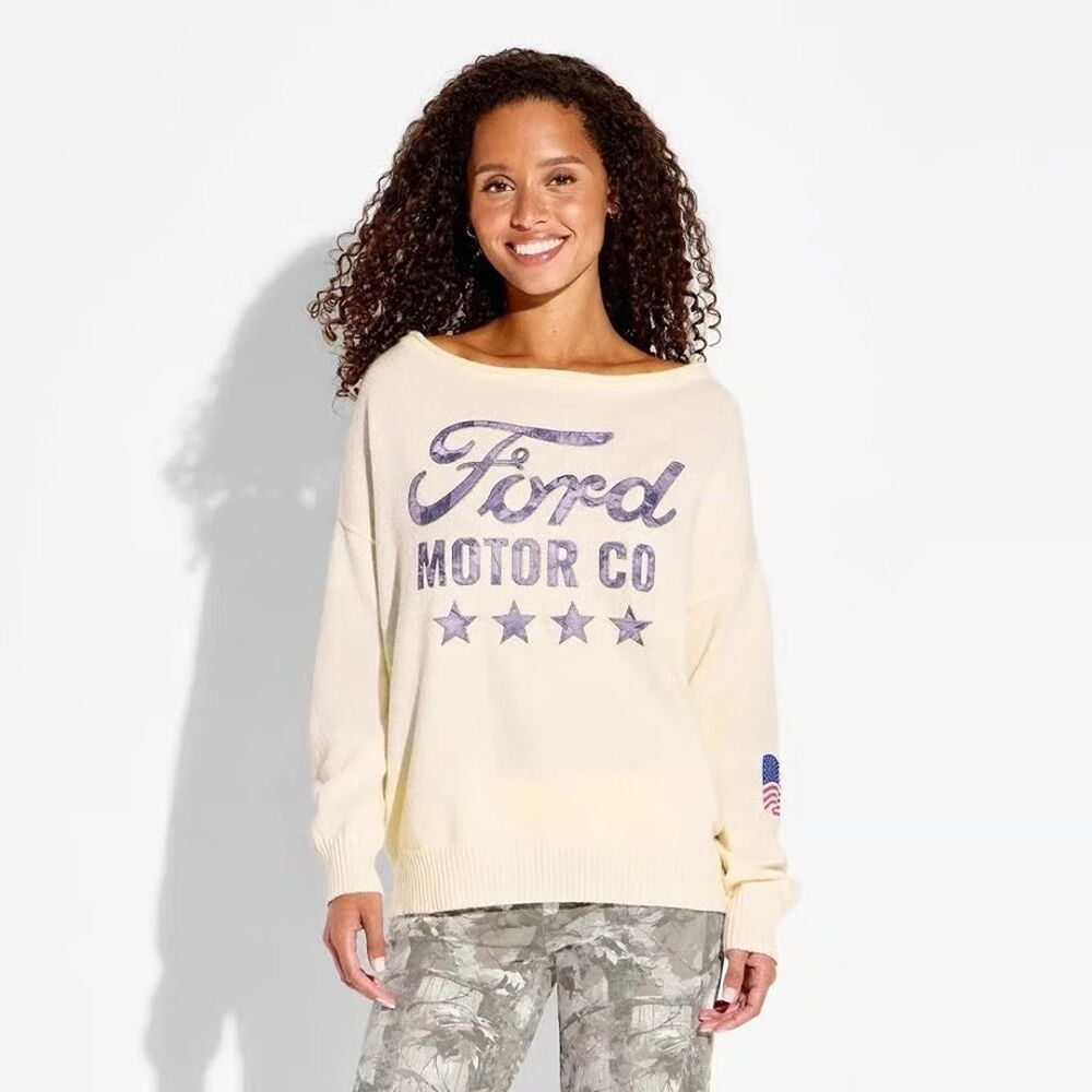 Ford Motor Co. Off the Shoulder Sweater- Cream - Womens XXL - NEW